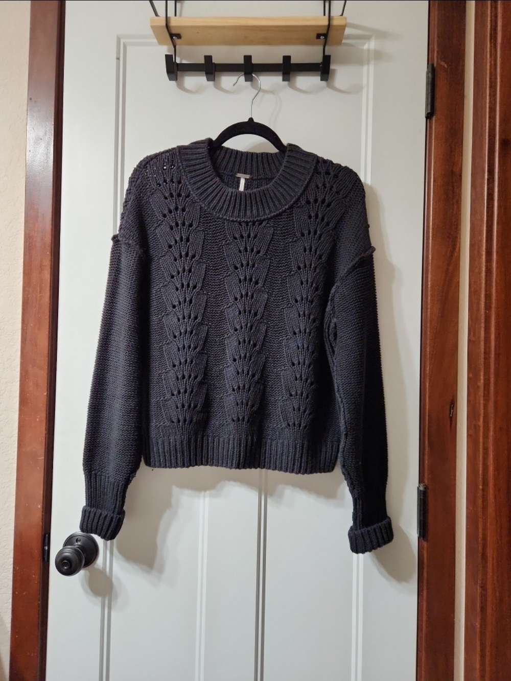 Free People Black Cable Knit Sweater